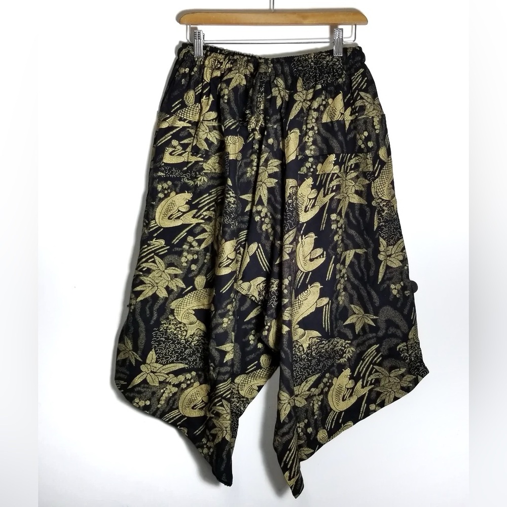 Samurai Pants 🎋 Black & Golden Koi • Elastic Waist One Size Unisex • Thailand - Picture 5 of 6